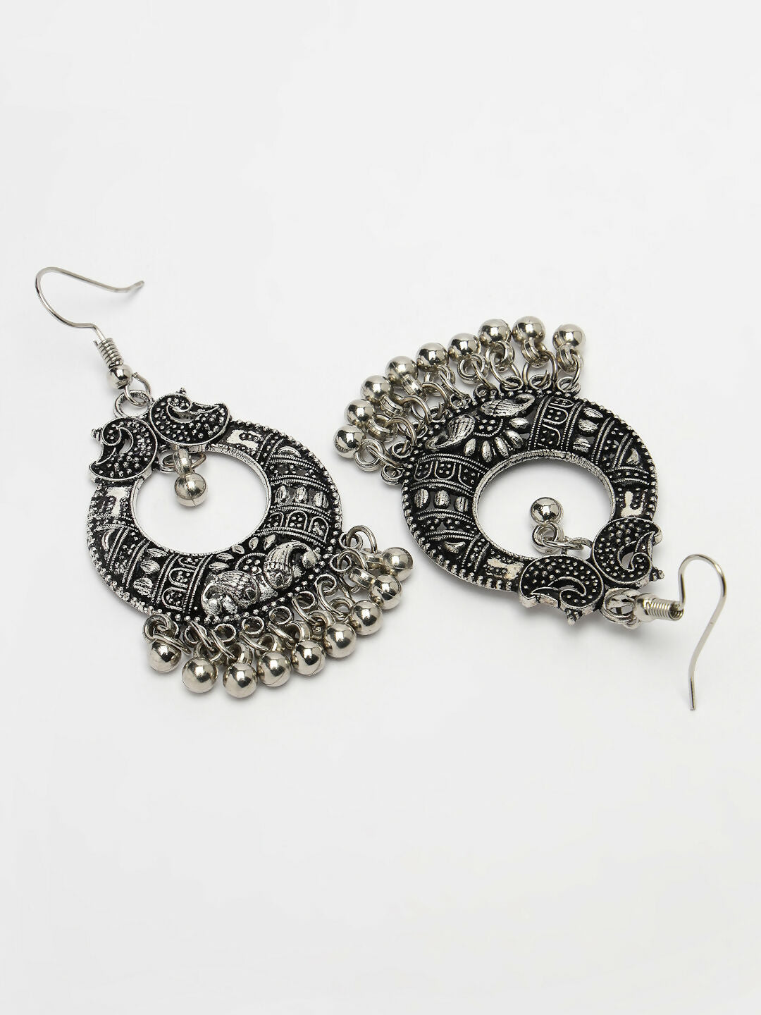 NVR Women's Silver-Plated German Silver Oxidised Chandbali Earrings - Swadesiicart