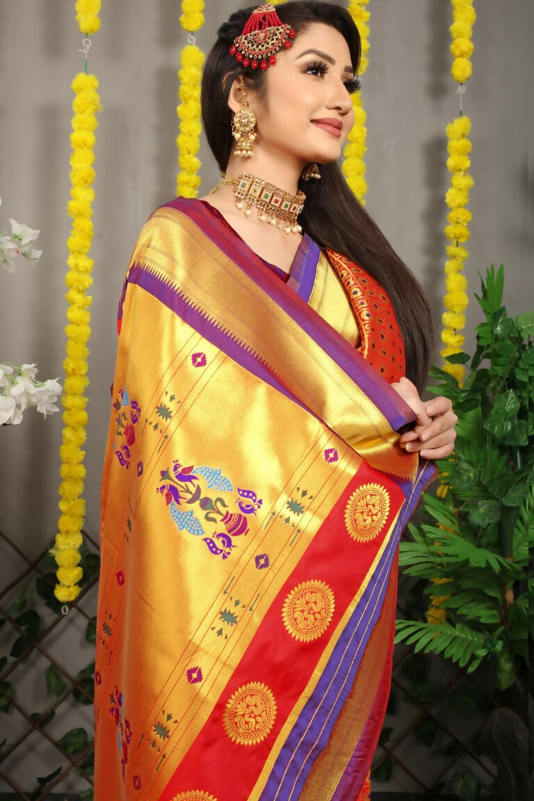 Jyoti Fashion Women's Maroon Banarasi Silk Zari Woven Saree with Blouse | Swadesiicart