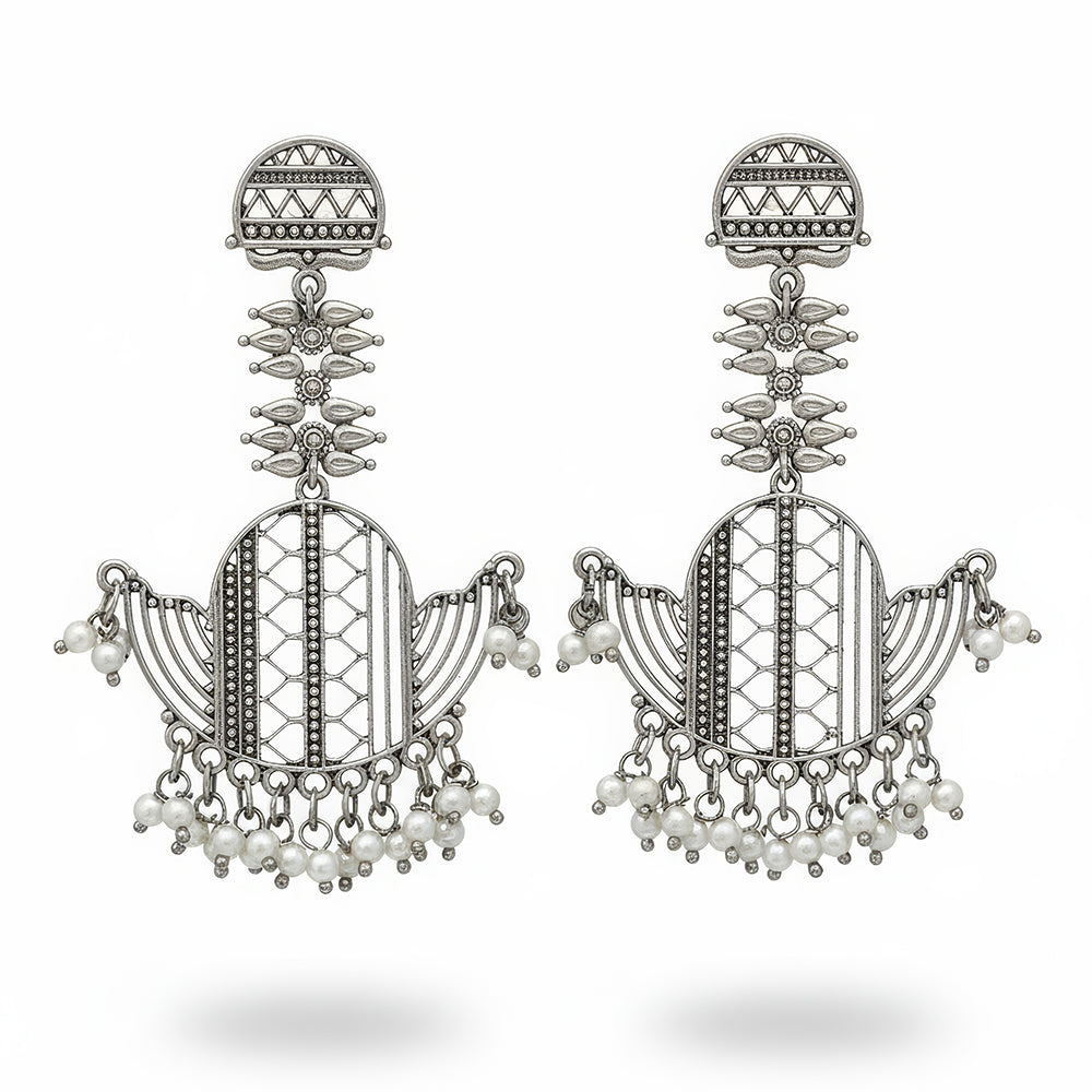 JS Fashion Designer Fancy Oxidised Silver Long Earrings for Women & Girls | Swadesiicart