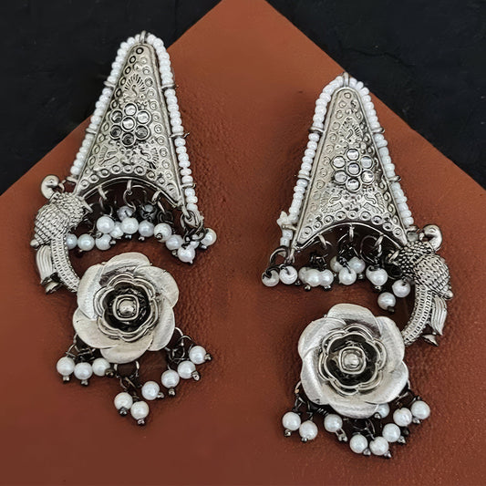 JS Fashion Oxidized Silver Flower Design Jhumka Earrings for Women | Swadesiicart