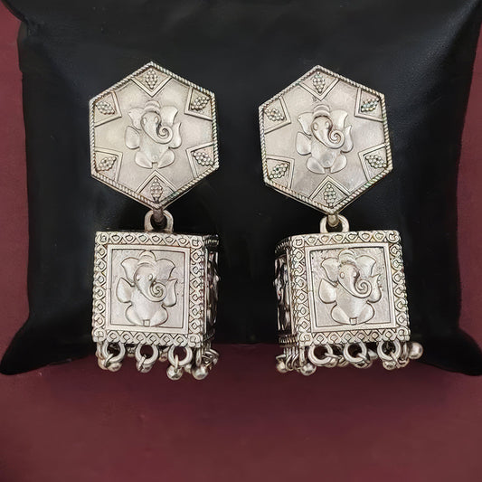 JS Fashion Oxidised Silver Antique Style Earrings for Women | Swadesiicart