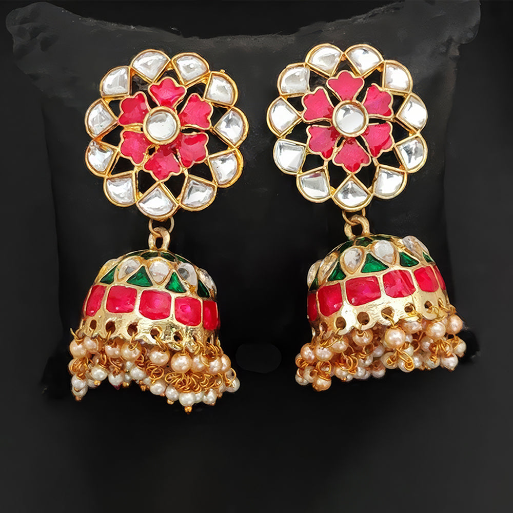 JS Fashion High Gold Meenakari Jhumka Earrings with Clustered Pearls – Fancy Traditional Party Wear Jewelry for Women | Swadesiicart