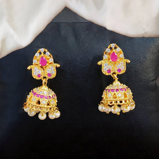 JS Fashion American Diamond Kemp Jhumka Earrings – Full Stone Traditional South Indian Style | Swadesiicart