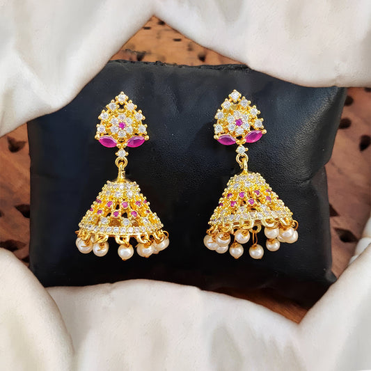 JS Fashion Short Jhumka Earrings with Full American Diamond Stone – Elegant Party Wear Design | Swadesiicart