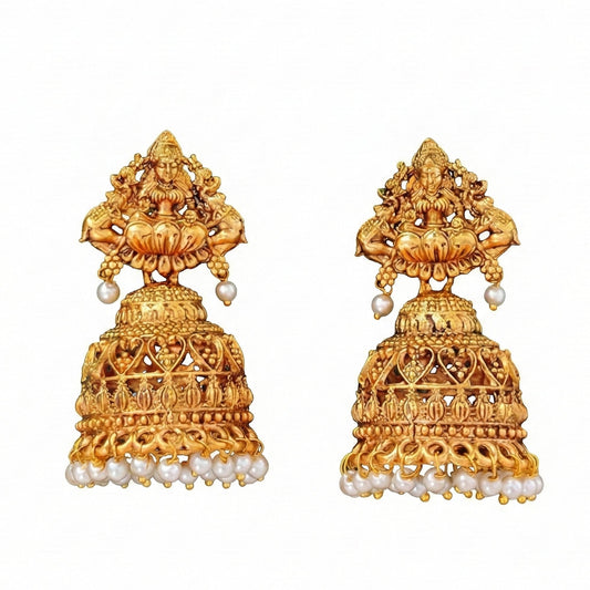 JS Fashion High Gold Antique God Lakshmi Jhumka Earrings for Women & Girls | Swadesiicart
