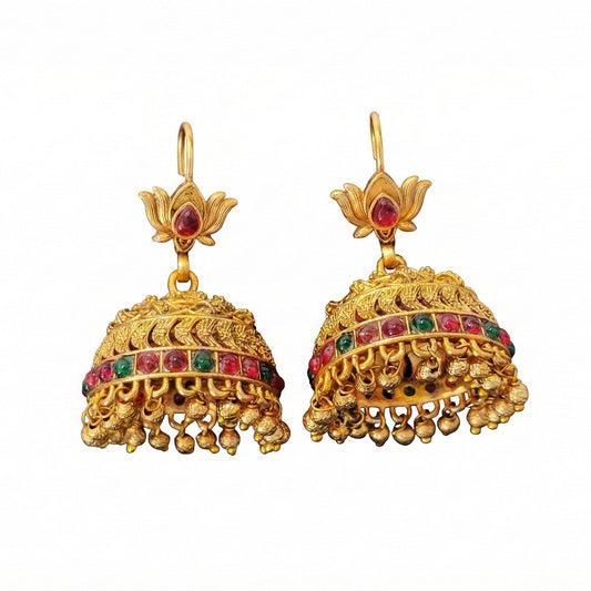 JS Fashion Antique Rajwadi Lotus Top Designer Jhumka Earrings for Women & Girls | Swadesiicart