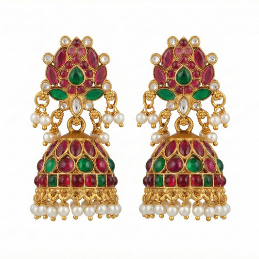 JS Fashion Traditional Rajwadi Lotus Design Jhumka Earrings for Women & Girls | Swadesiicart