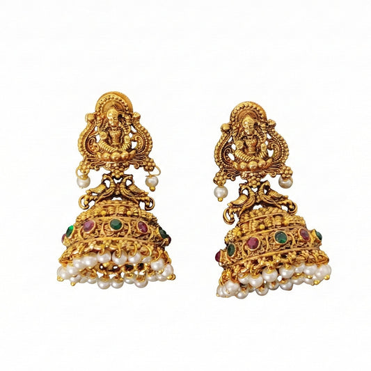 JS Fashion Lakshmi Motif Rajwadi Temple Jhumka Earrings for Women & Girls | Swadesiicart