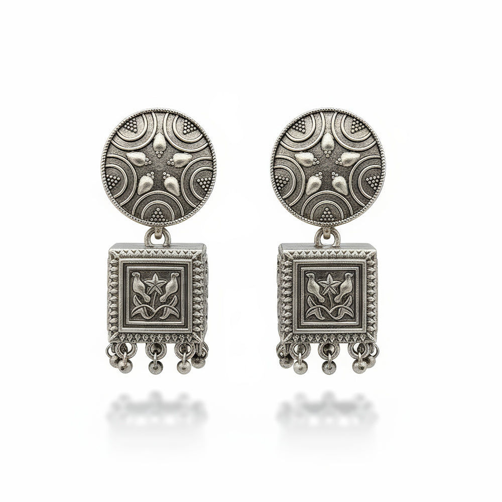 JS Fashion Traditional Trendy Oxidized Silver Polish Designer Earrings for Women & Girls | Swadesiicart