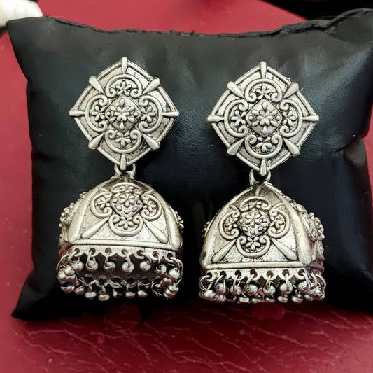 JS Fashion Beautiful Oxidised Silver Plated Jhumka Earrings for Women & Girls | Swadesiicart