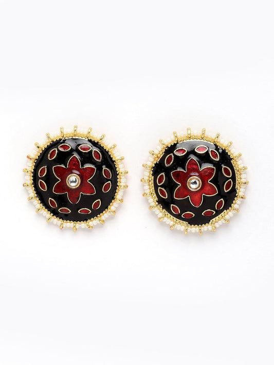 New Stylish Black and Maroon Meenakari Stud Earrings for Womens by House of Ree | Swadesiicart