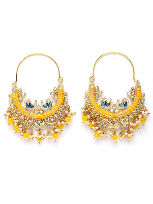 New Stylish Ethnic Partywear Yellow Hoops Earrings for Womens by House of Ree | Swadesiicart