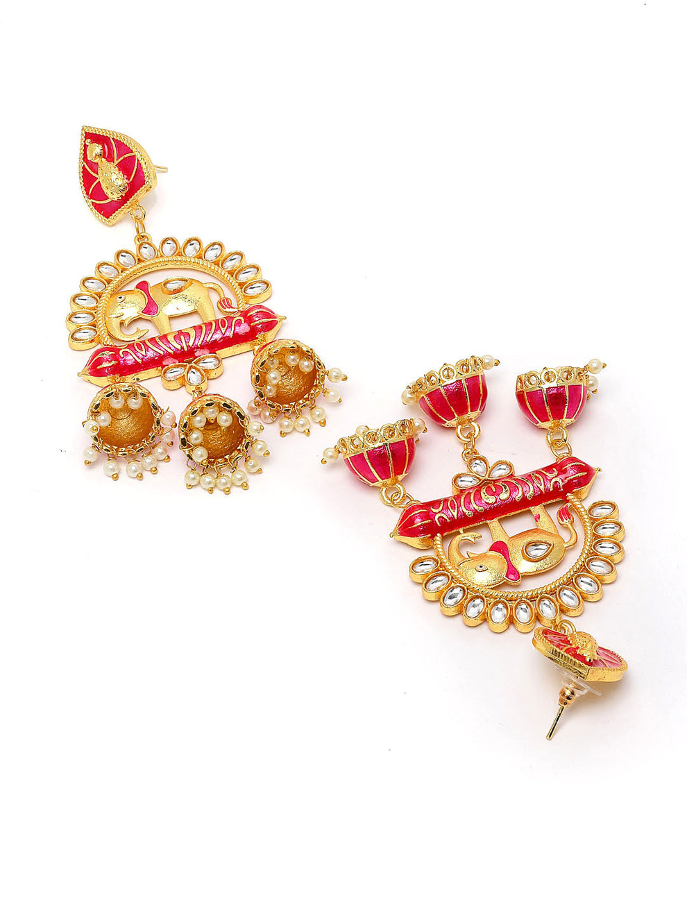 Elephant Shape Pink Jhumki Drop Earrings for Womens by House of Ree | Swadesiicart