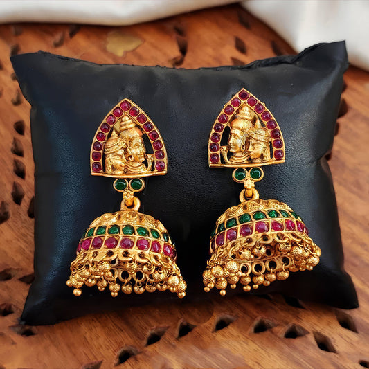 JS Fashion shiv parvati Designer Golden Clustered Pearl High Gold Polish Temple Jhumka Earring | Swadesiicart