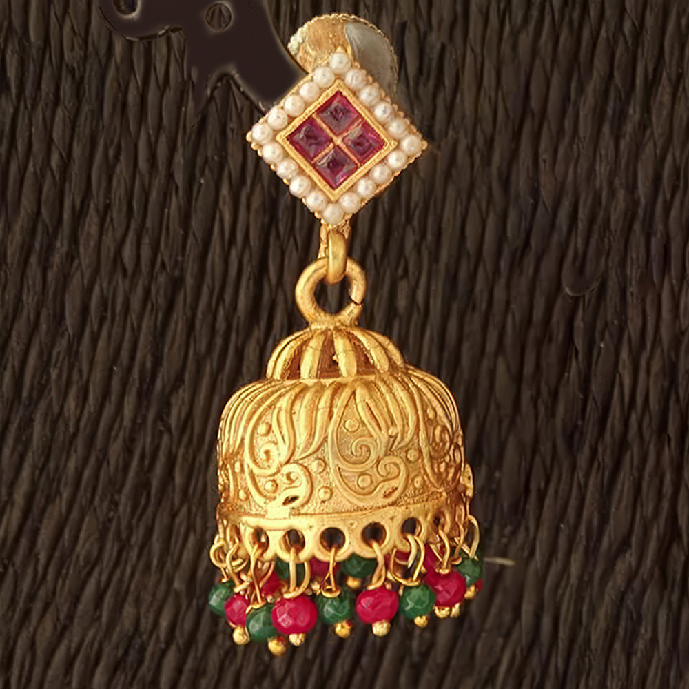 JS Fashion Embossed Matte Gold Antique Jhumka Earrings – Traditional Ethnic Jewelry for Women & Girls | Swadesiicart