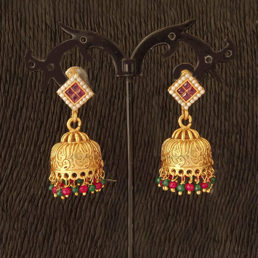 JS Fashion Embossed Matte Gold Antique Jhumka Earrings – Traditional Ethnic Jewelry for Women & Girls | Swadesiicart