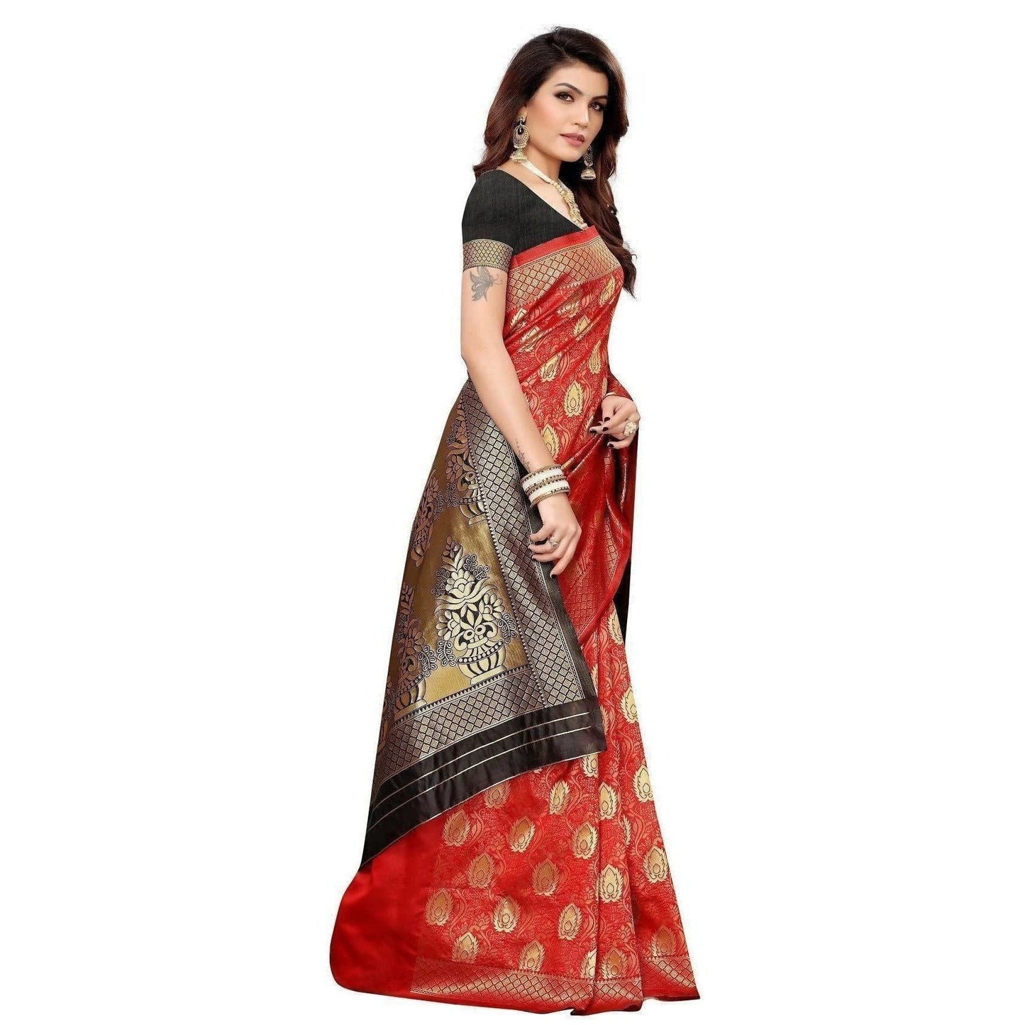 Vamika Banarasi Jaquard Red Weaving Saree (BANARASI 05) | Swadesiicart