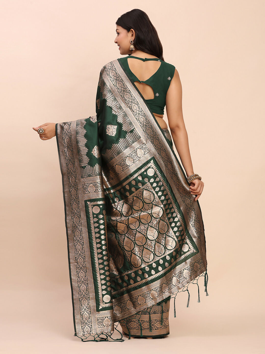 Astita Banarasi Silk Green Saree | Swadesiicart