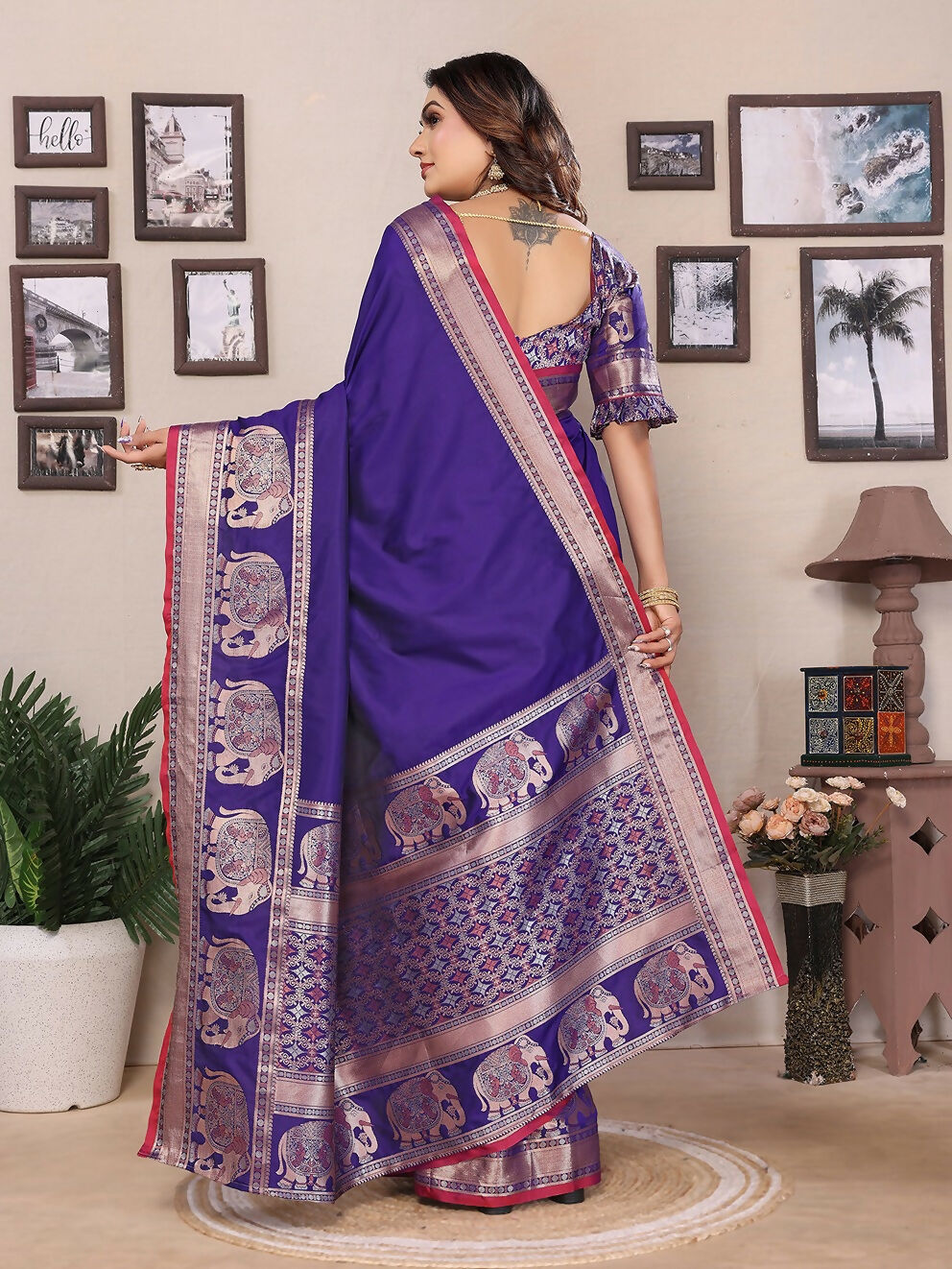 Joban Fashion Royal Blue Solid Banarasi Silk Sarees | Swadesiicart