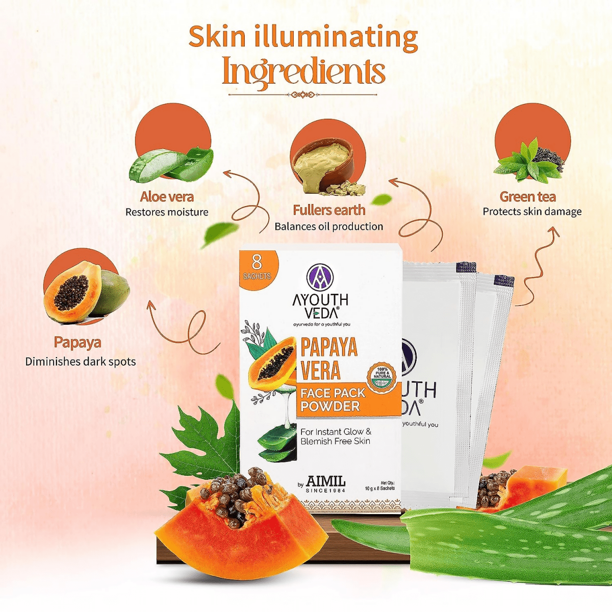 Ayouthveda Papaya Vera Face Pack Powder - Swadesiicart