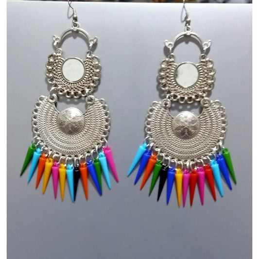 MS Fashion India Tassel Hook Chandbali Mirror Design Multicolor Cone Pearls Earrings