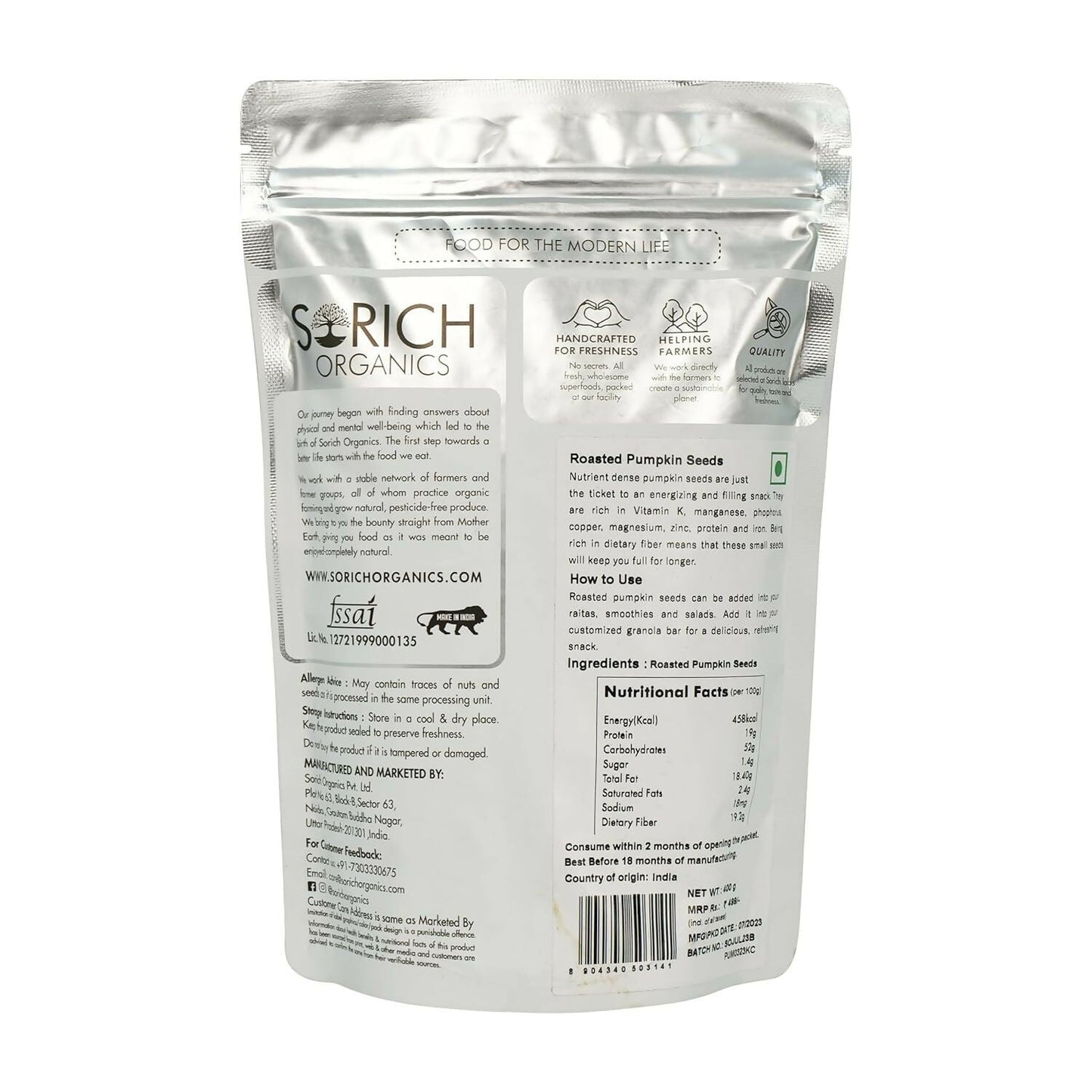 Sorich Organics Roasted Pumpkin Seeds | Swadesiicart
