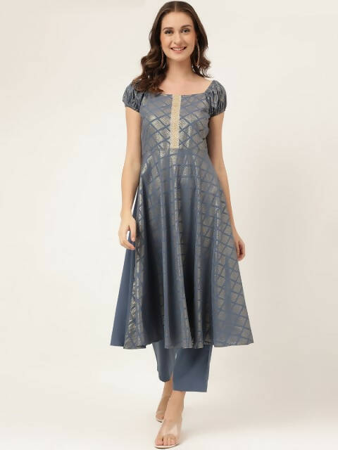 FIORRA Women's Grey Poly Crepe A-Line Kurta Set - Swadesiicart