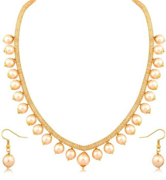Gold-Polished Alloy Crystal Chain Necklace Set - The Pari - The Pari - Dinesh Associates