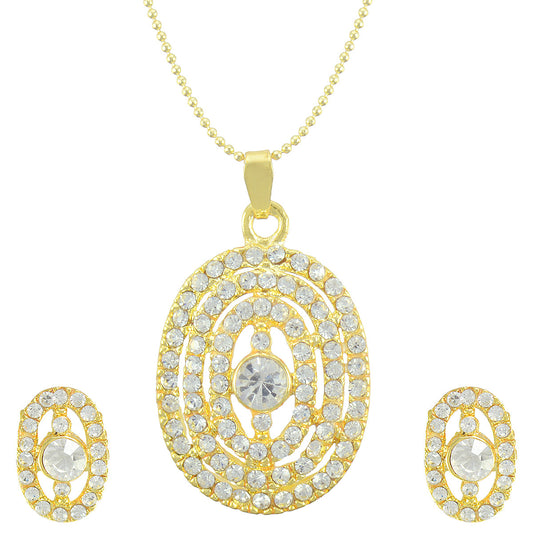 Gold-Polished Alloy Rhinestones Studded Pendant Set - The Pari | Swadesiicart