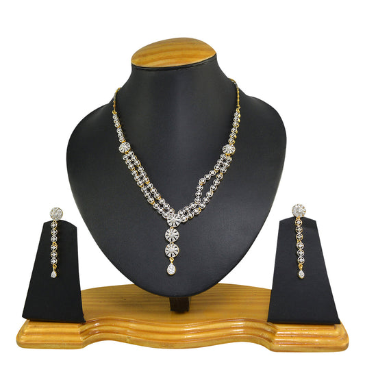 Rhodium-Plated Alloy Double Line Ad Necklace Set - The Pari - The Pari - Dinesh Associates