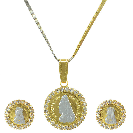 Gold-Polished Alloy Ginnin American Diamond Pendant Set - The Pari | Swadesiicart
