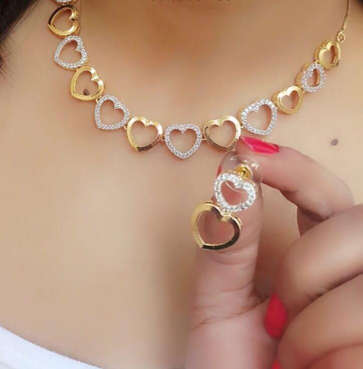 Gold-Polished Alloy Heart Shape Ad Choker Necklace Set - The Pari | Swadesiicart