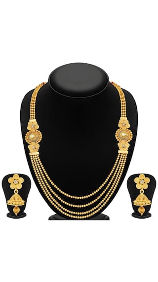Gold-Polished Alloy Long Layered Golden Necklace Set - The Pari - Swadesiicart