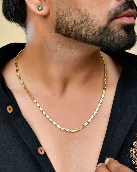 VOJ Gold-Polished Biscuit Shaped Chain For Men | Swadesiicart