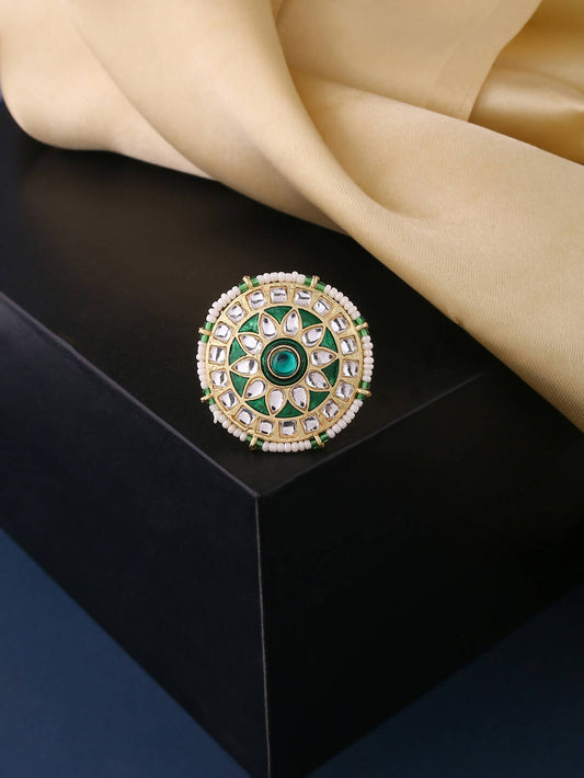 NVR Women's Traditional Kundan Meenakari Gold-Polished Ajustable Finger Ring | Swadesiicart