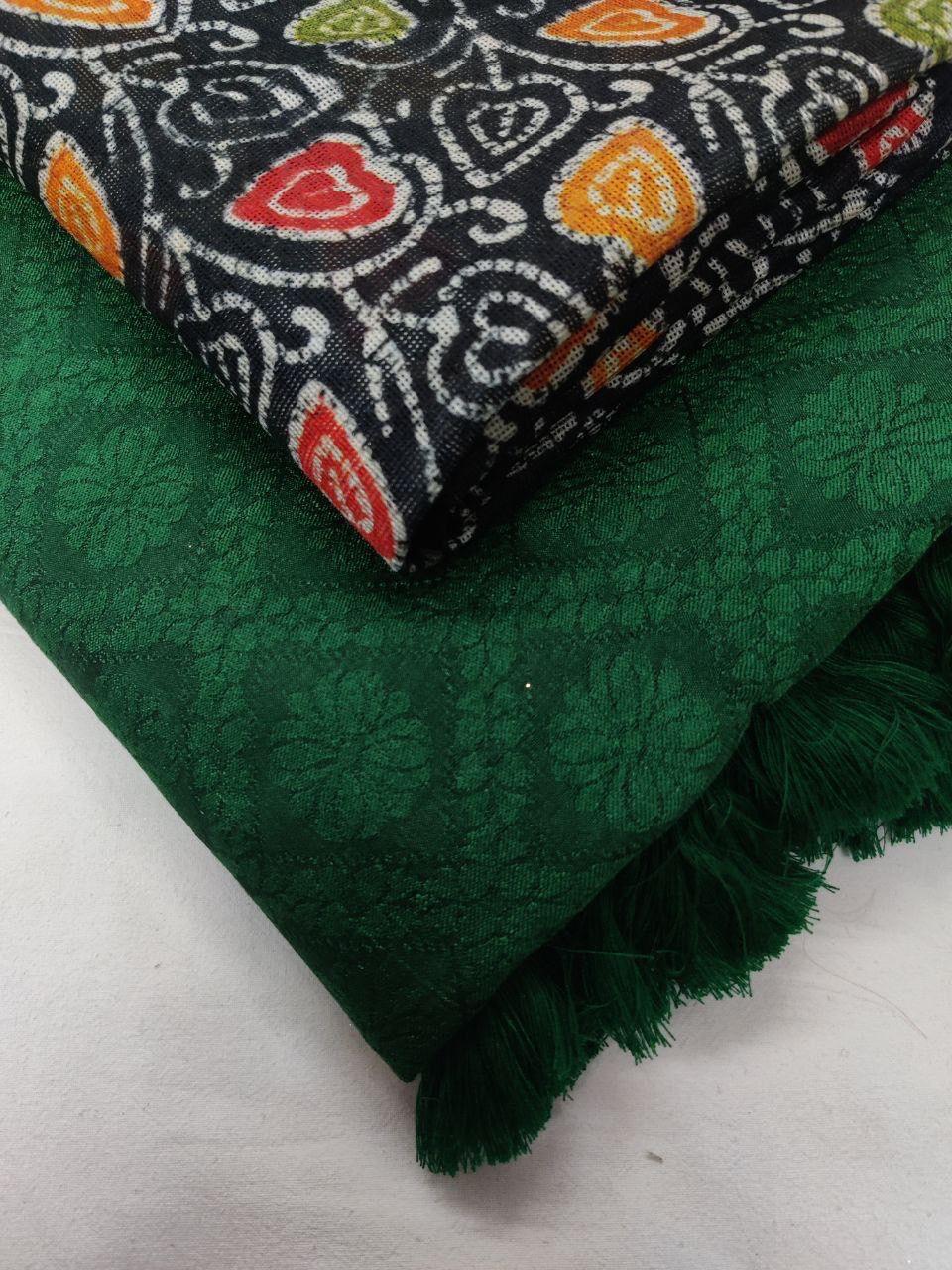 Green Jute Silk Woven Design Saree with Unstitched Blouse - Hiral Fashion | Swadesiicart