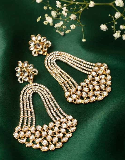 Jewel City India Trending Gold-Plated White Contemporary Drop Earrings | Swadesiicart