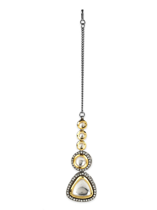Gold-Polished Gold-Toned Kundan Maang Tikka - Ruby Raang | Swadesiicart
