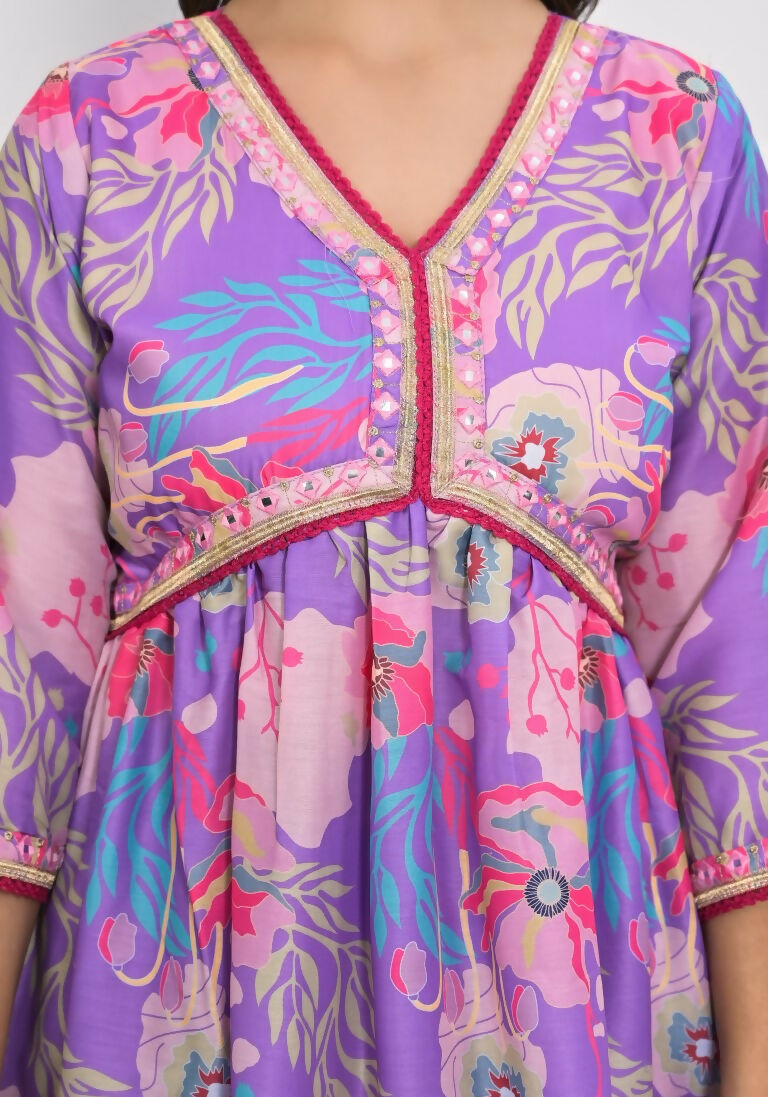 Lavender Muslin silk Embroidery with Thread and sequence Stitched Suit With Dupatta - Tanisha | Swadesiicart