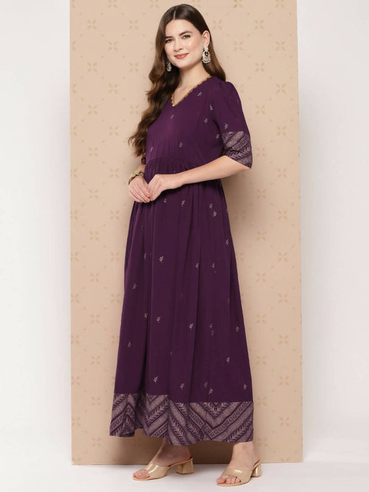 Ahalyaa Women's Traditional wear Ethnic Dress - Burgundy | Swadesiicart