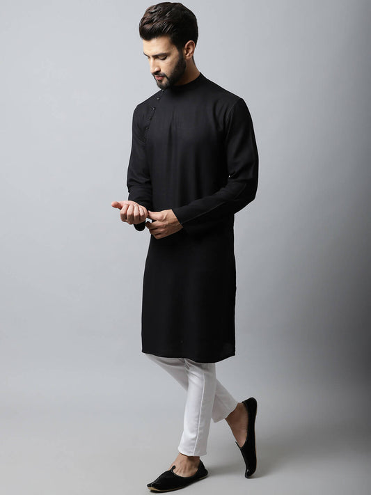 Even Apparels Black Color Linen Linen Men's Kurta With Side Placket (LN761) | Swadesiicart