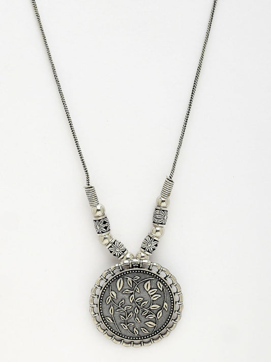 NVR Women's Silver-Toned Circular Shape Pendant with Chain | Swadesiicart