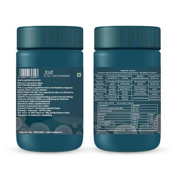 Zeroharm Gut Army - Prebiotic & Probiotic Capsules - Swadesiicart