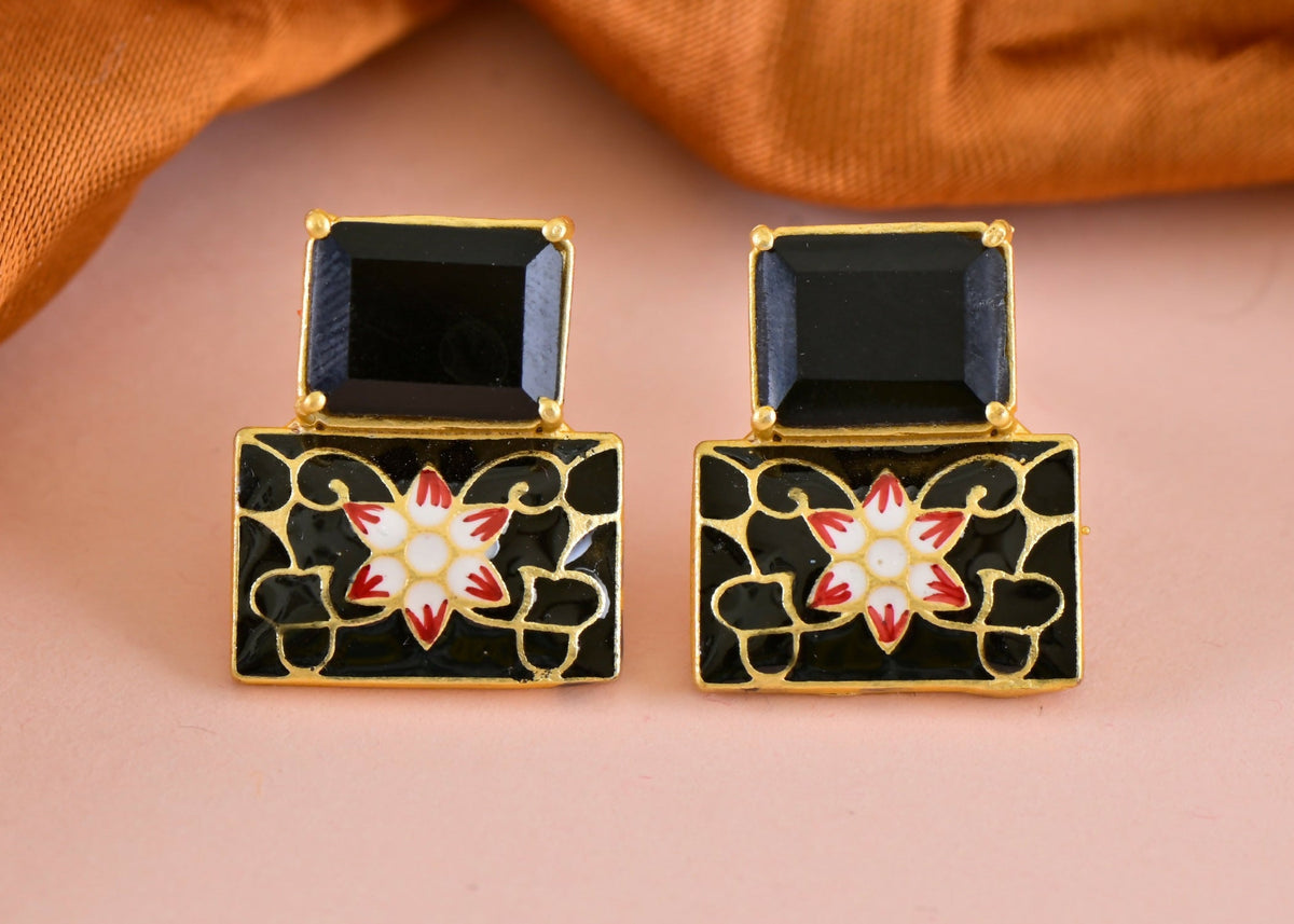 Joban Fashion Women Brass Black Onyx Earrings