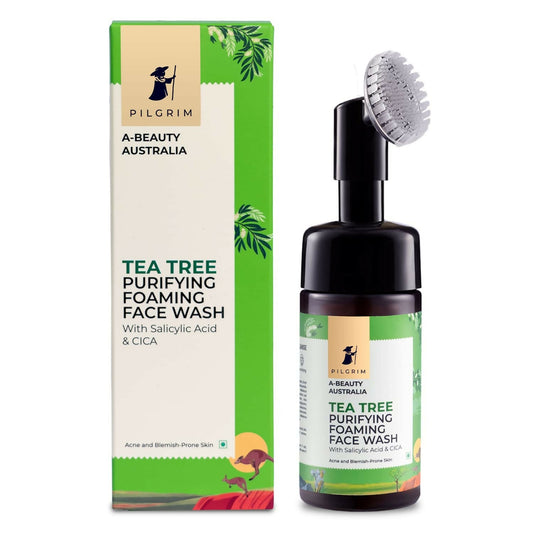Pilgrim Australian Tea Tree & 1% Salicylic Acid Foaming Face Wash with Brush For Oily Skin, Acne And Pimples - Pilgrim
