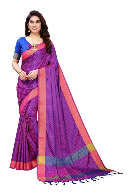 Vamika Banarasi Jacquard Weaving Purple Saree | Swadesiicart
