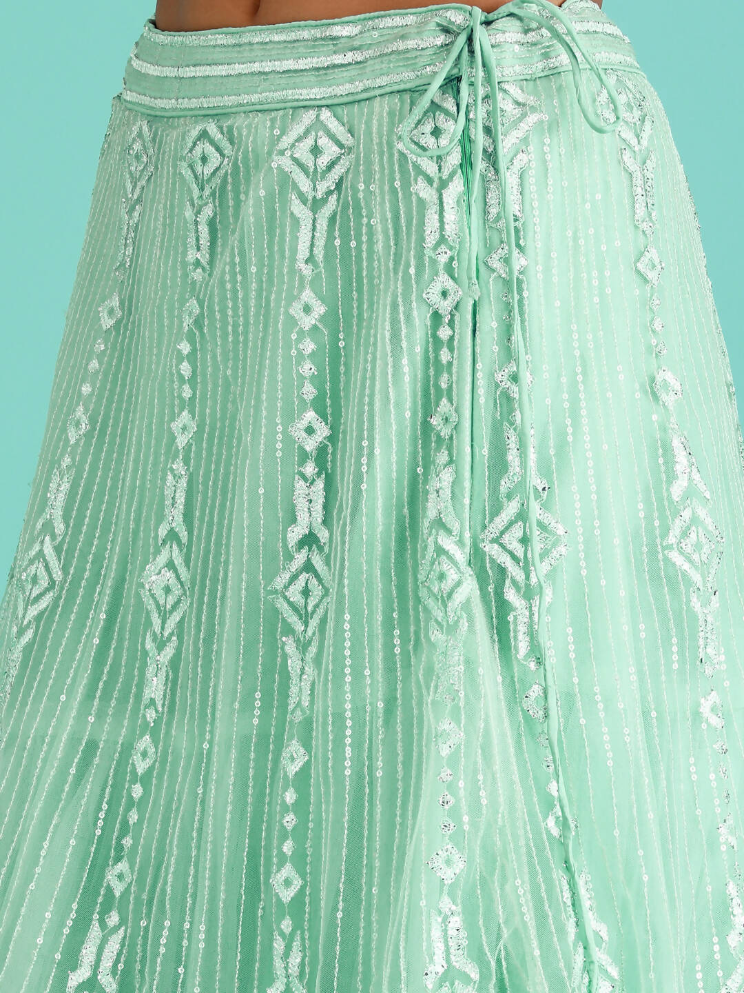 House of Panchhi Turquoise Blue Net Gotapatti Work Lehenga & Blouse, Dupatta | Swadesiicart