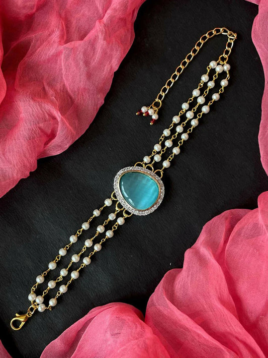 Joban Fashion Sky Blue Brass Ad With Monalisa Stone Beaded Bracelet | Swadesiicart