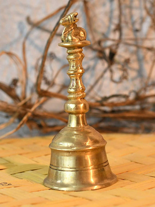 CraftVatika Gold-Toned Brass Hand Held Pooja Bell | Swadesiicart