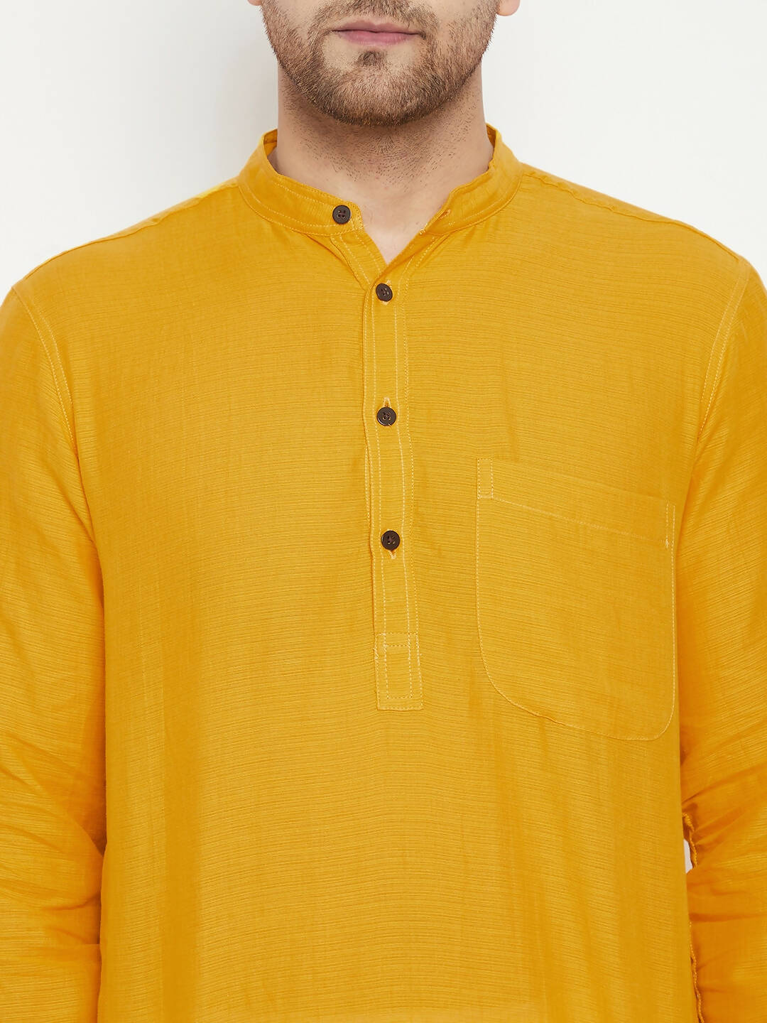 Even Apparels Yellow Pure Cotton Long Men's Kurta With Band Collar | Swadesiicart